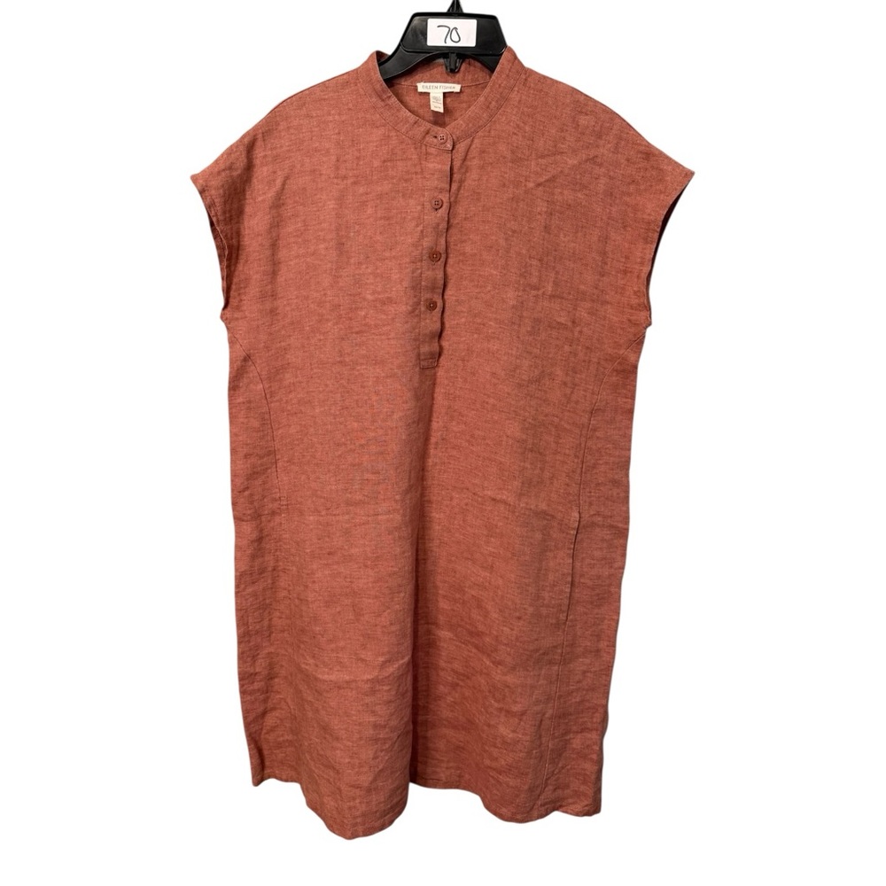 Eileen Fisher Rust Orange Linen Shift Dress